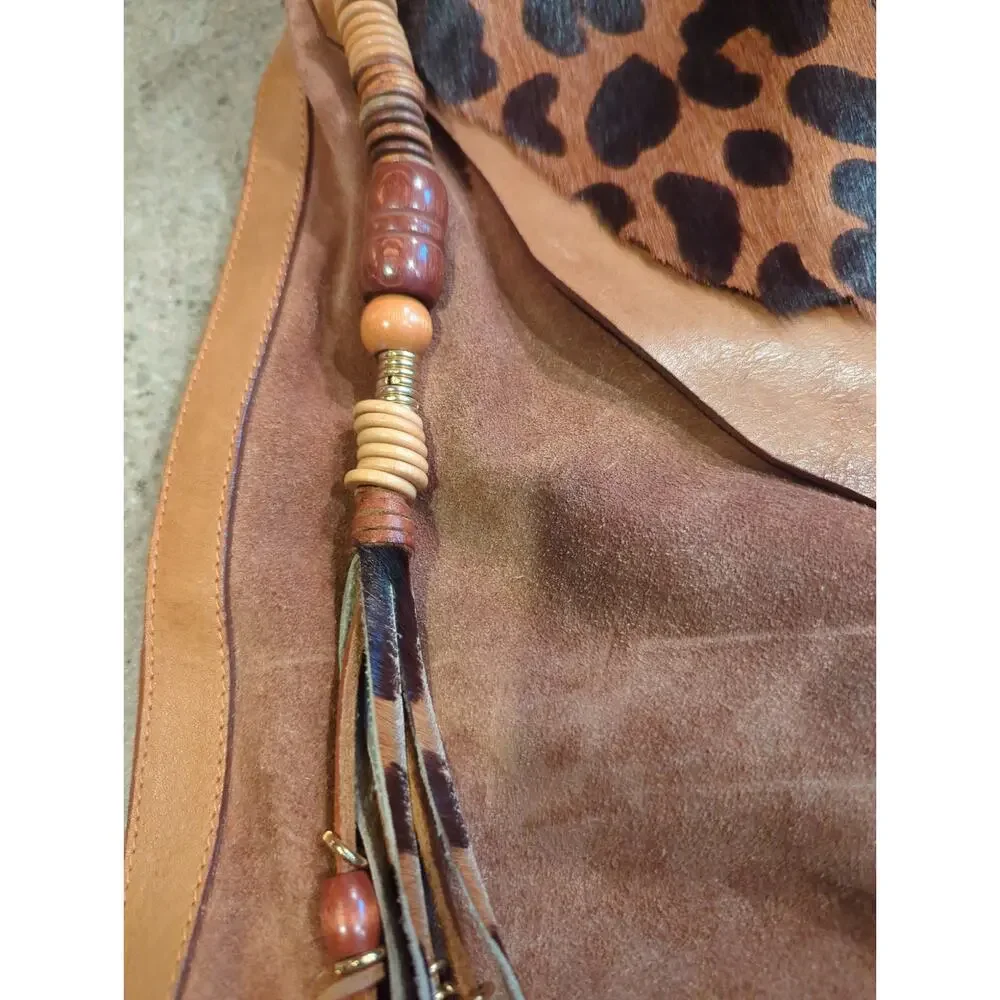 Cul-de-Sac Large Leather Hobo Bag Faux Giraffe Accents Tassels Made in Italy VTG